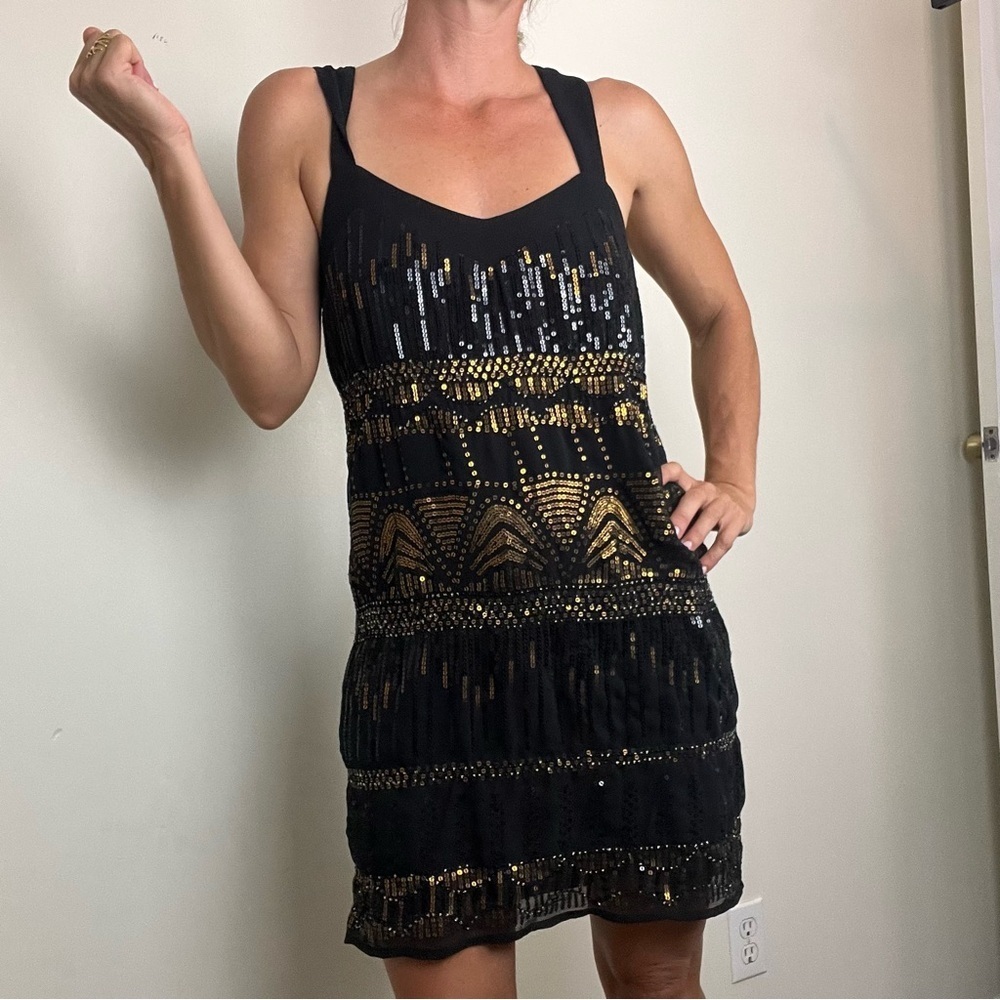 FOREVER 21 Black Gold Bronze Sequin Mini Dress size Small